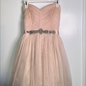 Pink mini strapless dress with rhinestones